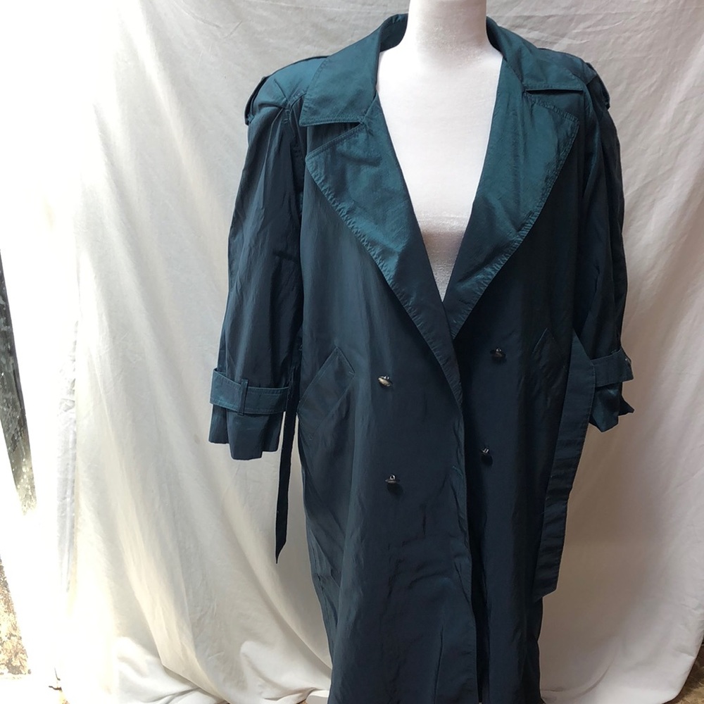 London Fog Trench Coat Zip Lining Shimmer Green P8